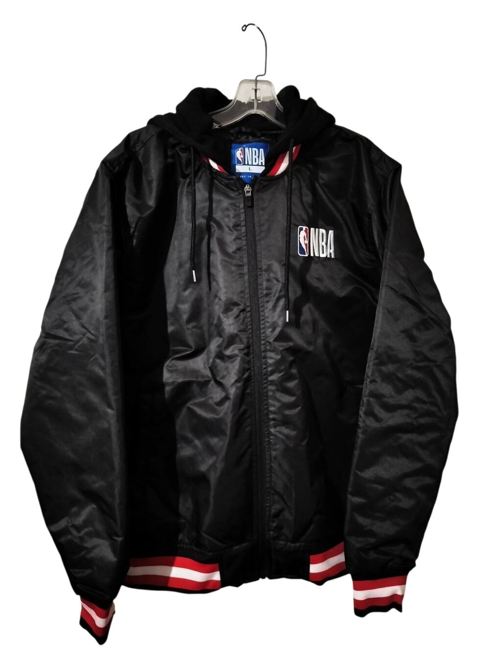 M1287) NBA Black Hooded Quilted Lining Bomber Jacket Laarge